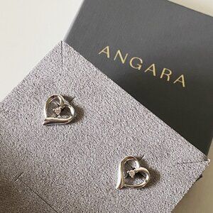 NWT Angara Prong-Set Round DIAMOND Open Heart Stud Earrings WHITE GOLD